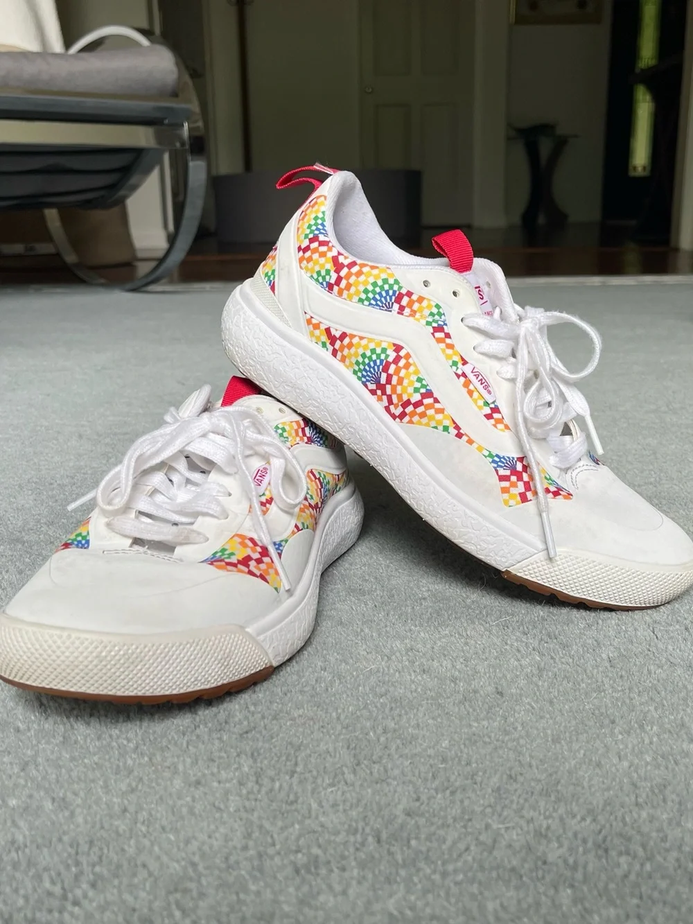 Vans Ultrarange women’s “pride” White Sneakers with Rainbow Mosaic Trim